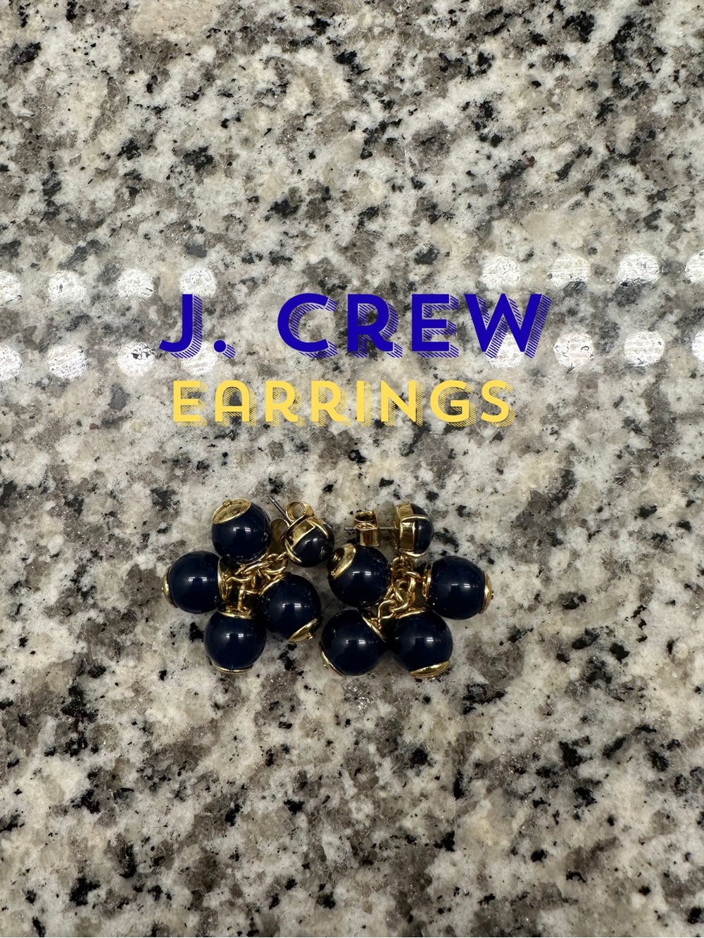 J. Crew Navy Blue and Gold Cluster Drop Earrings